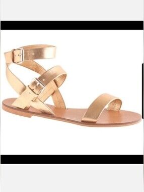 J. Crew Leila Metallic Gold Strappy Flat Sandals Size 7